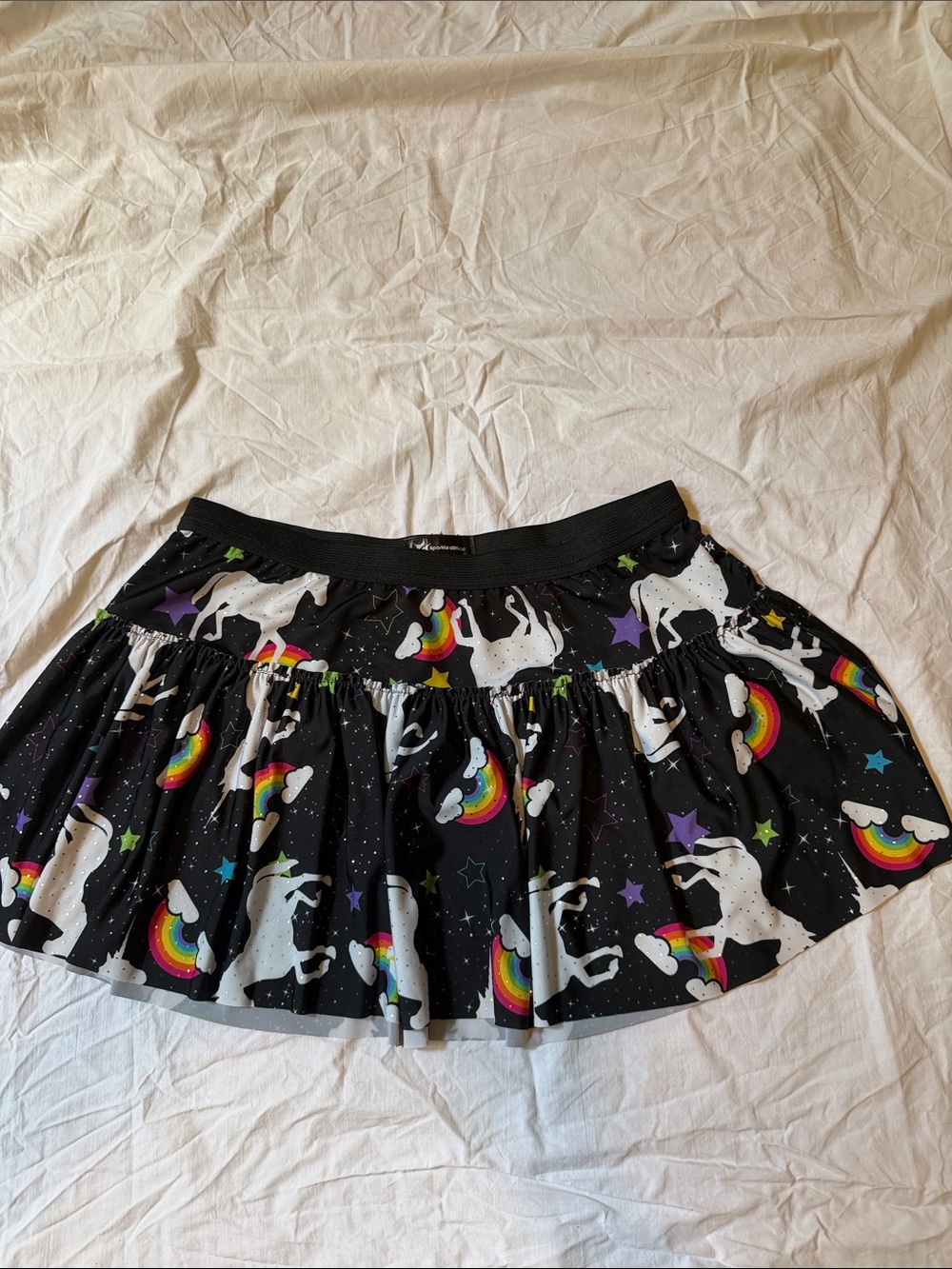 Black Unicorn & Rainbow Print Running  Skirt